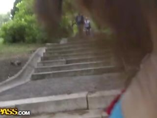 Young cookie movies her tits in a public streets clip