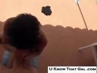 Groovy latina Ms sucks and fucks by the pool