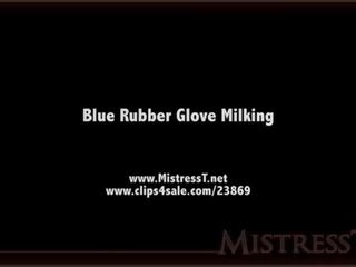 Blue Rubber Gloves Milking