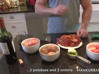 A Man Masturbates in the Kitchen