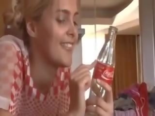Blonde beautiful Amateur use Coke Bottle to have some Fun