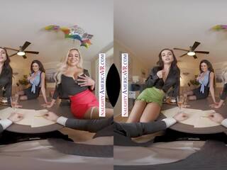 Naughty America - desirable babes take care of their boss by giving him some three-way action!