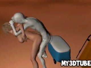 Busty 3d phim hoạt hình cô gái tóc vàng được fucked lược qua một người ngoài hành tinh