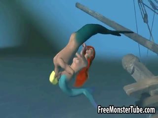 3d малко mermaid курабийка получава прецака трудно подводен