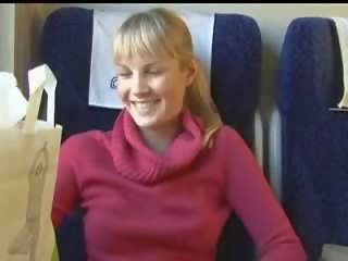 Amateur Blonde Blowjob in Train clip