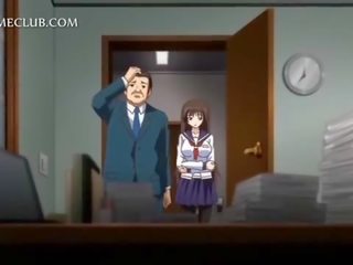 Anime damsel uz skola uniforma tvaika noplūde liels dzimumloceklis