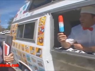 Icecream truck girl gets more than icecream in pigtails