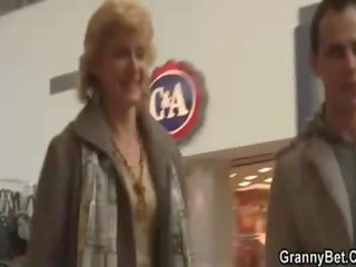 Blonde granny jumps on young manhood