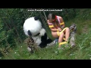Naughty young sweetheart was tied and fucked by Panda