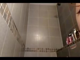 Fascinating Brunette Shower Hair Brushing and Striptease Long