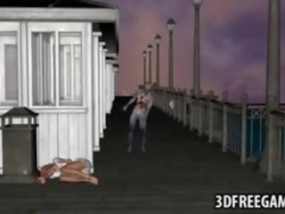 Gros seins 3d dessin animé stunner obtention baisée par une zombie
