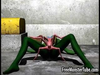 3d dibujos animados alien diosa consiguiendo follada duro por un spider