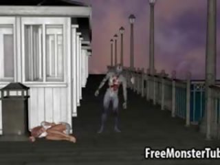 3d vöröshajú deity jelentkeznek szar szabadban által egy zombi