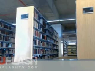 Blonde Flashing In Public School Library On Webcam